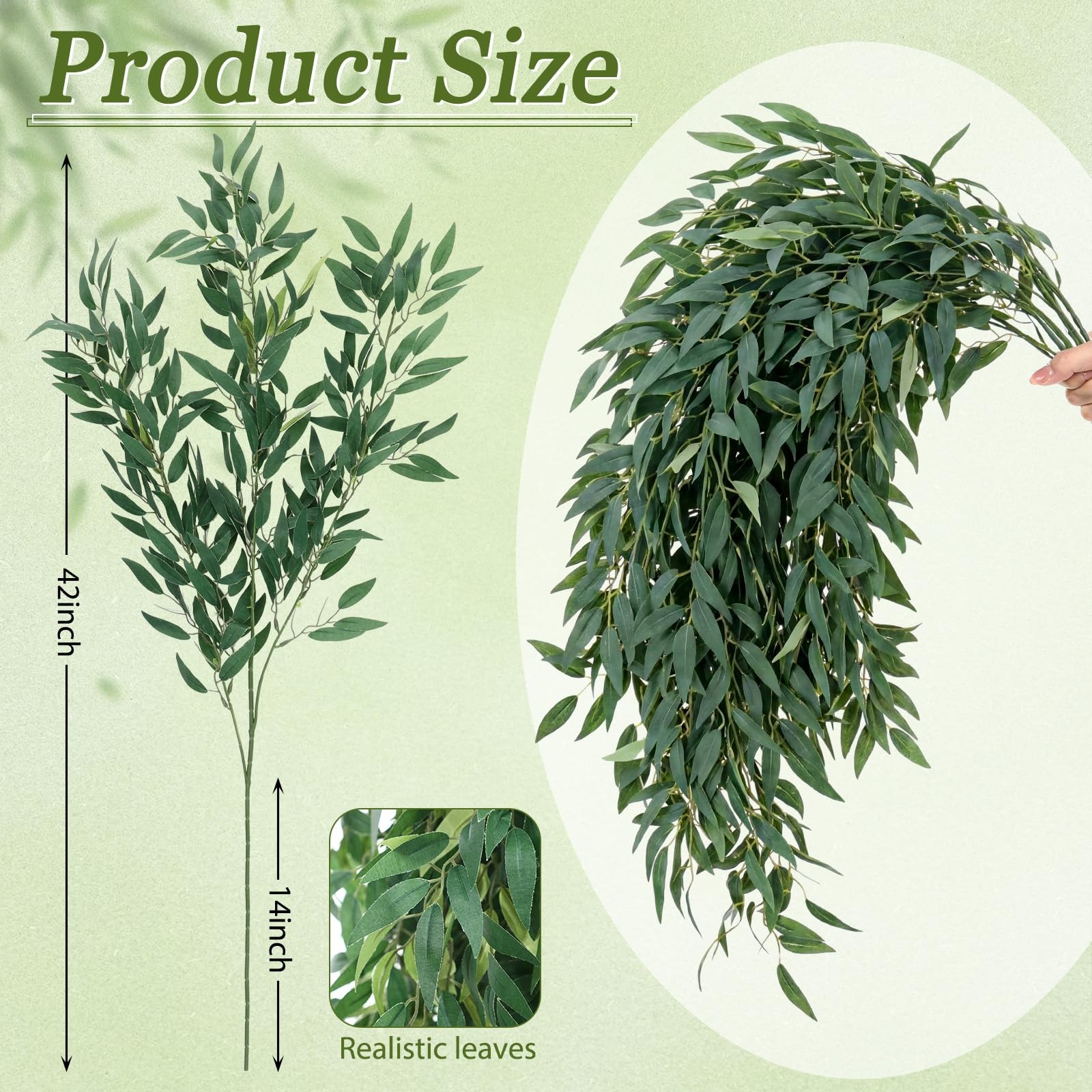 5 Pcs Artificial Greenery Stems, 42.52 Inch Fake Plants Branches Faux Greener…