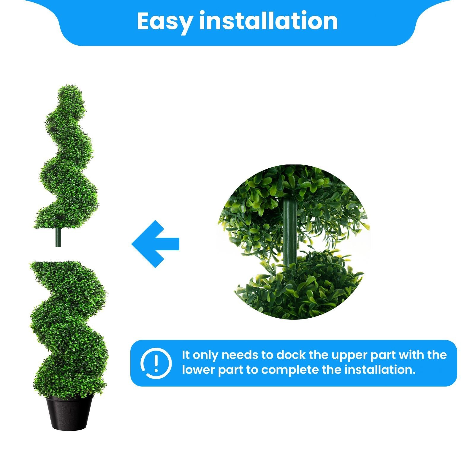 38.2 Inch Spiral Boxwood Topiary Trees 2 PCS Faux Fake Plants w/ Rust Frame