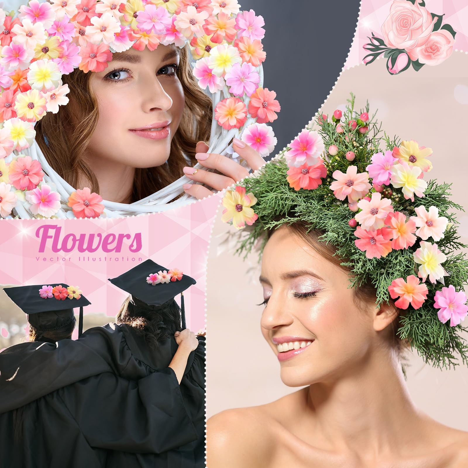 120 PCS Small Pink Artificial Silk Daisy Peony Flower Craft DIY Wreath Decor