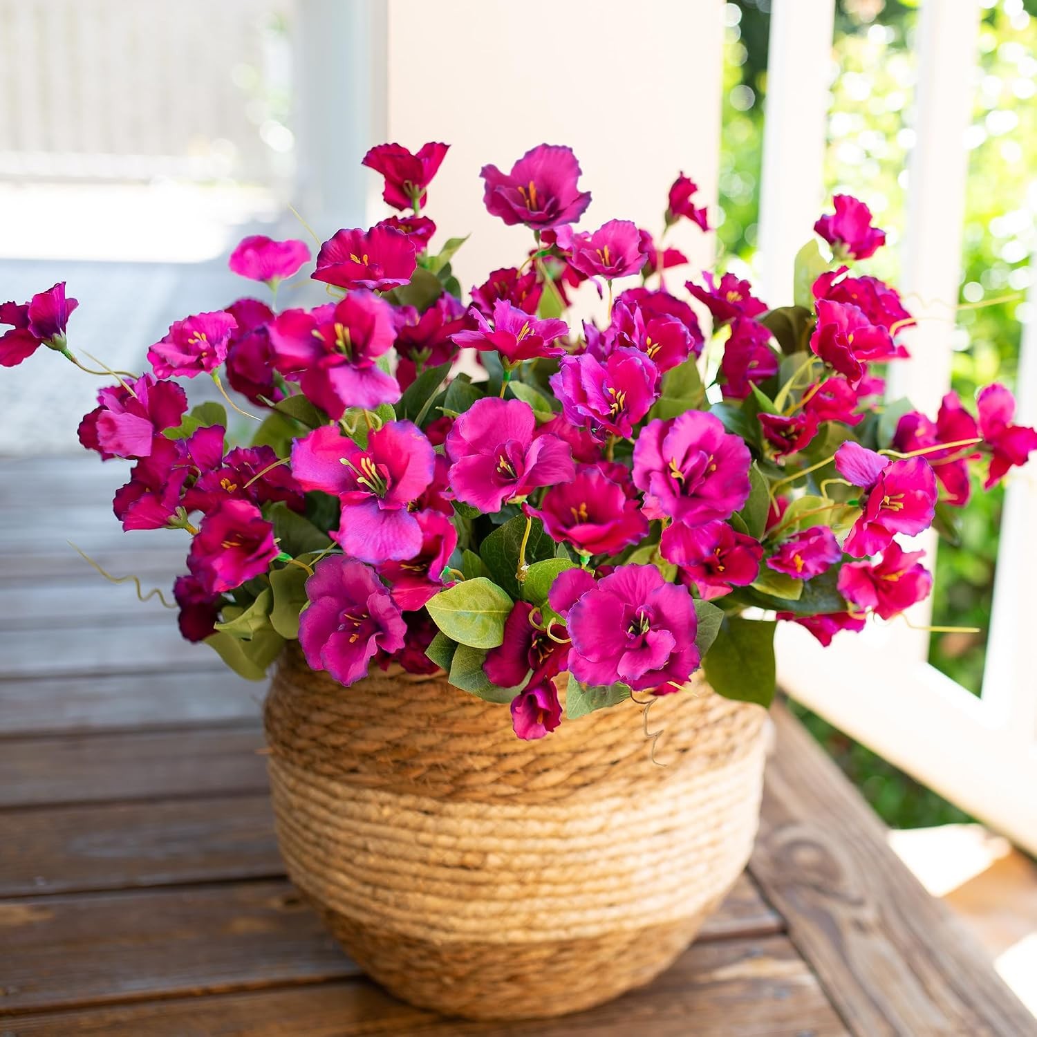 6 Bundles Faux Silk Hibiscus Flowers, UV Resistant Outdoor Fuchsia