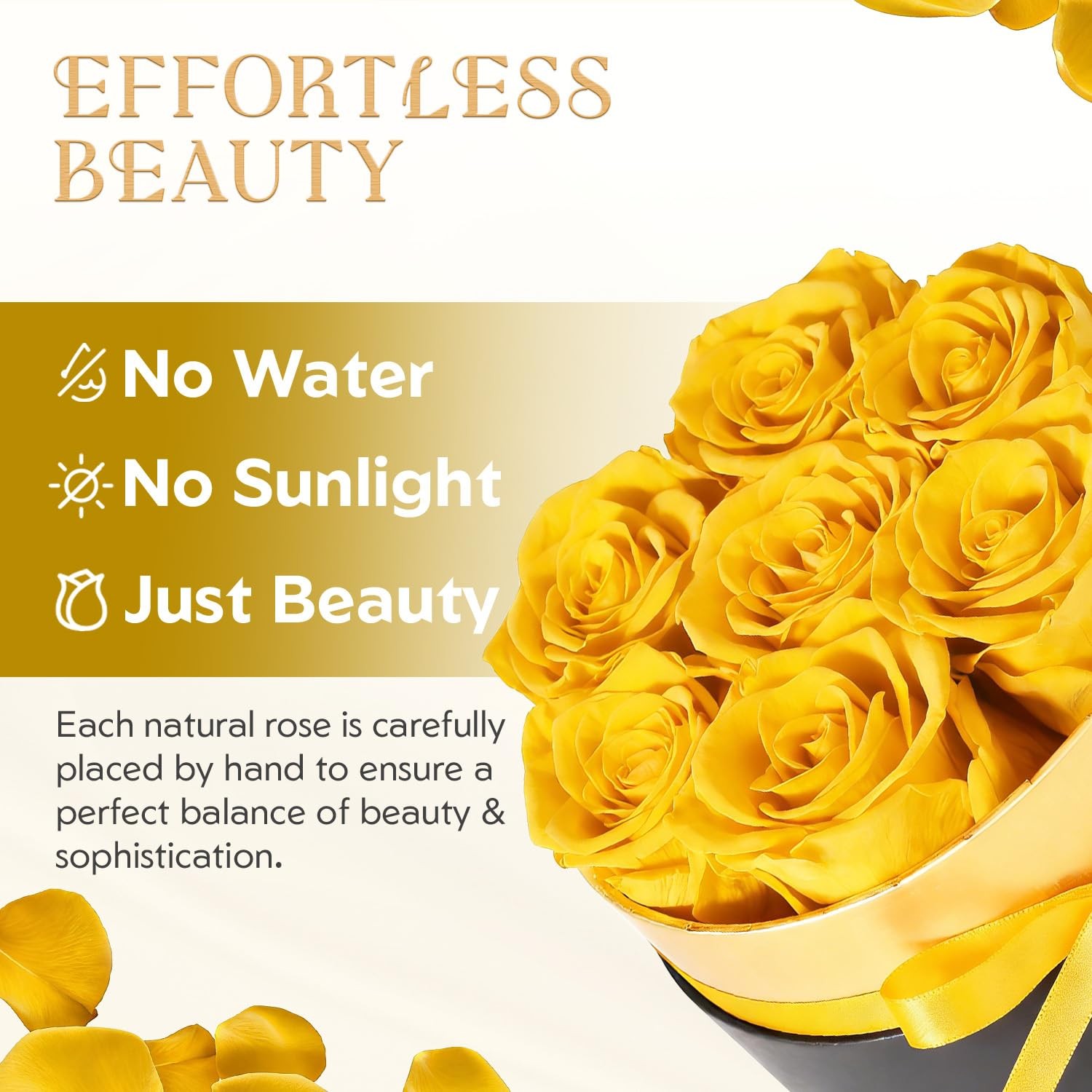 7 PCS Preserved Yellow Roses Box Forever Flowers Gift Women Mom Grandma Wife