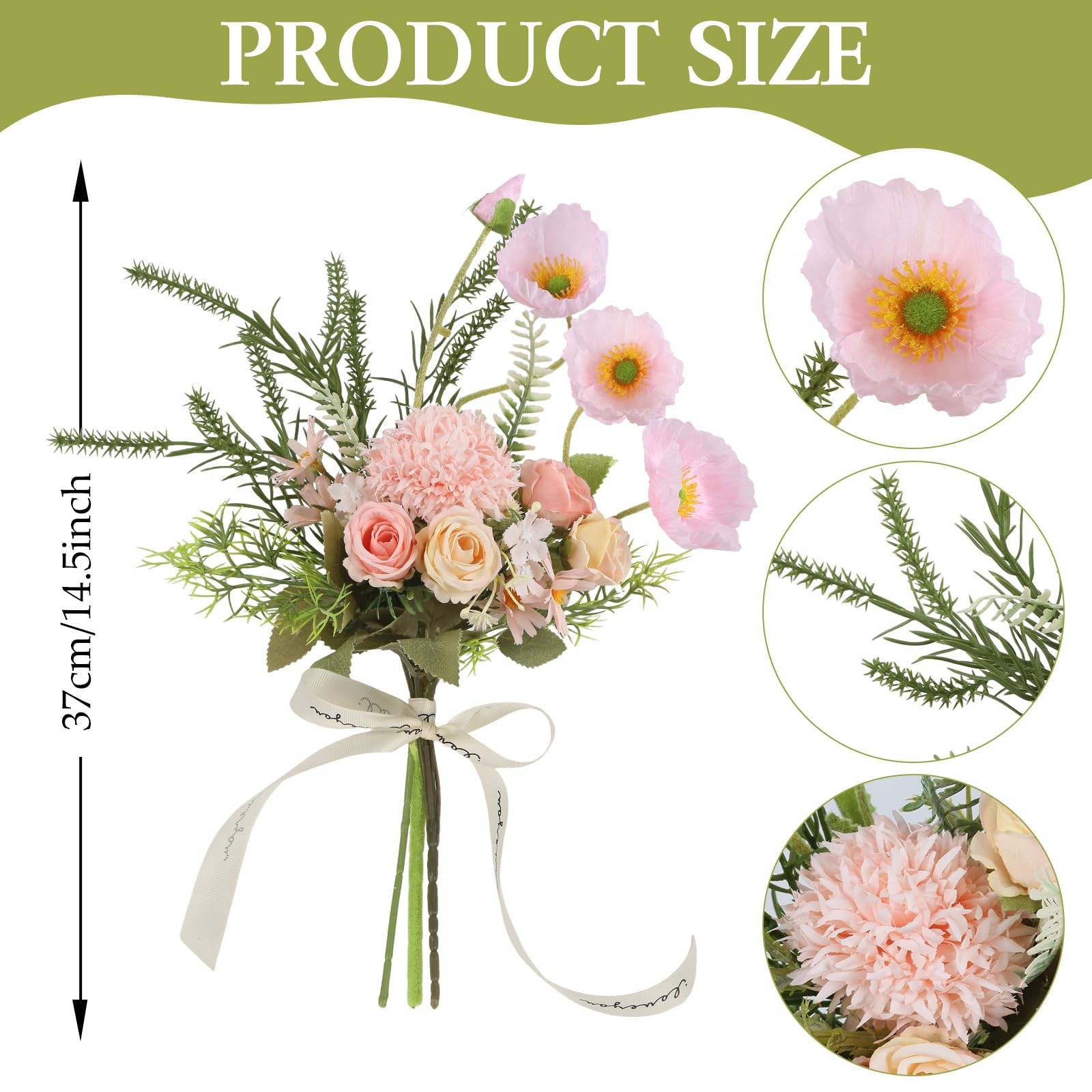 Artificial Pink Flowers Fake Rose Silk Poppy Faux Plants Arrangements Flower …