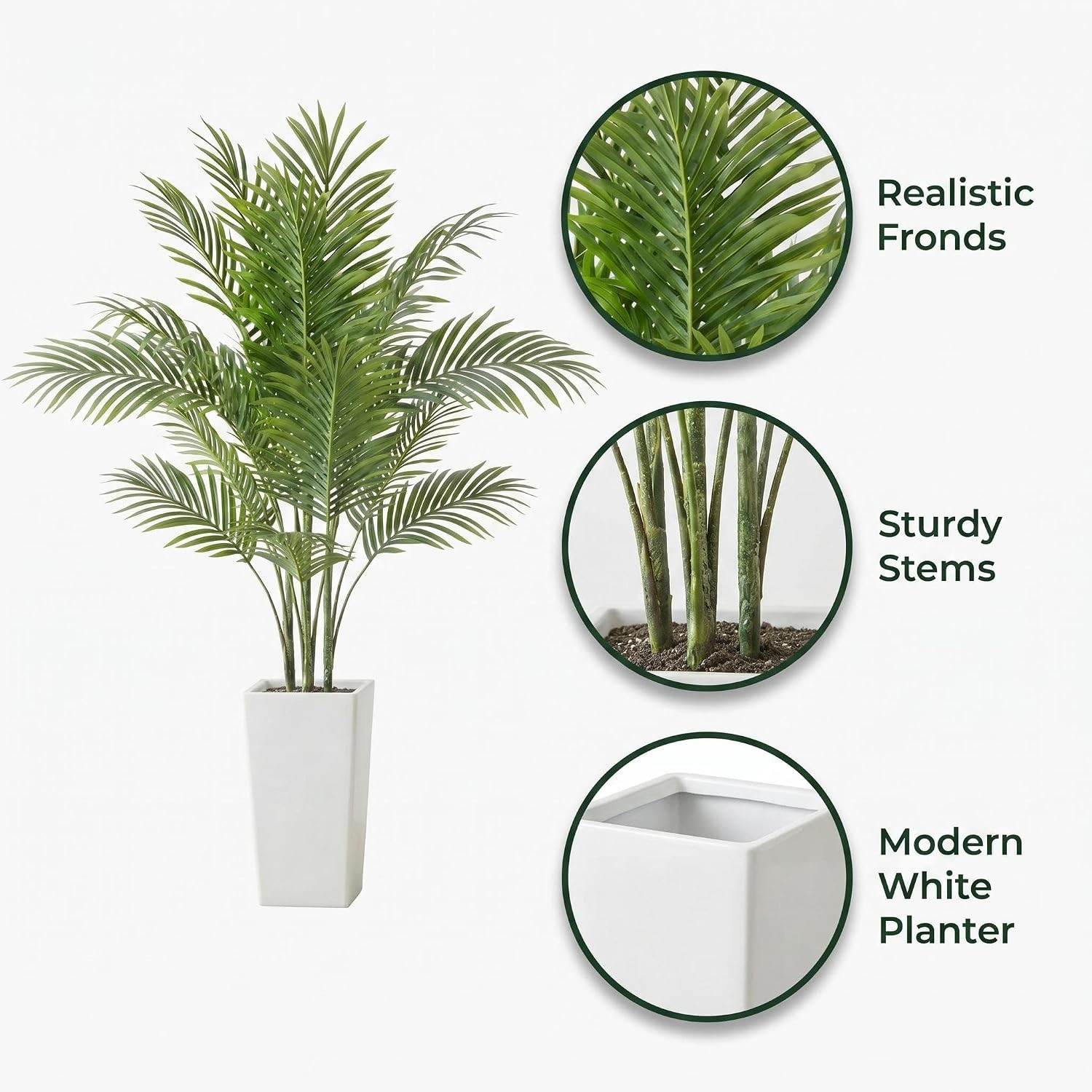 4.8FT Artificial Palm Tree with White Planter – Lifelike Indoor Tropical Decor
