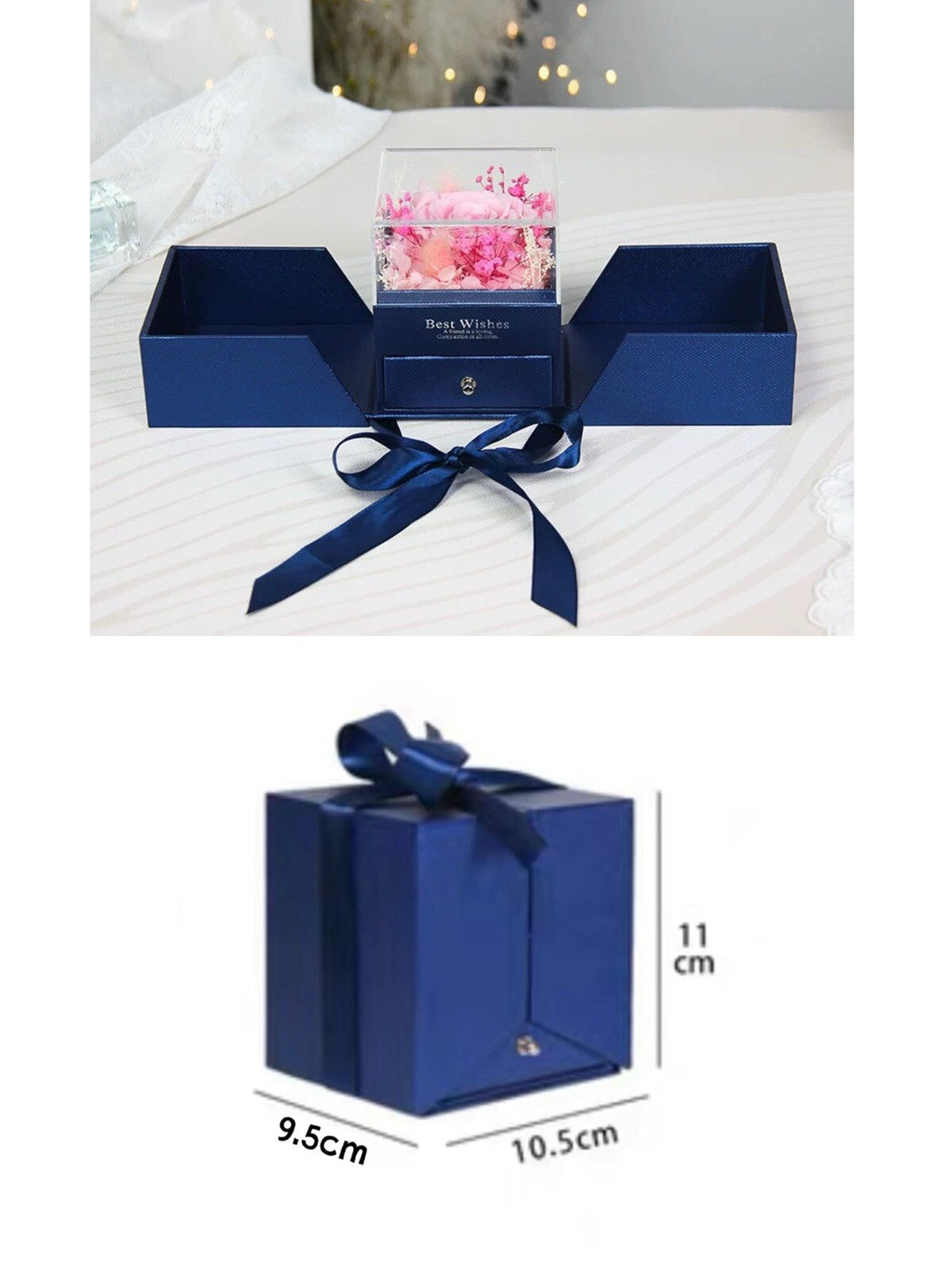 Preserved Eternal Real Rose Flower Gift Box With Jewelry Box Best Wishes