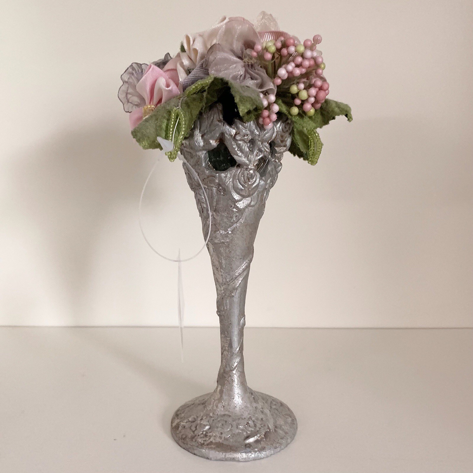 Beautiful Beaded Flower Decor Silver Vase