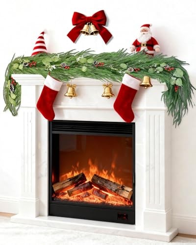 9FT Artificial Christmas Garland with Pine Cones, Red Berries and Eucalyptus