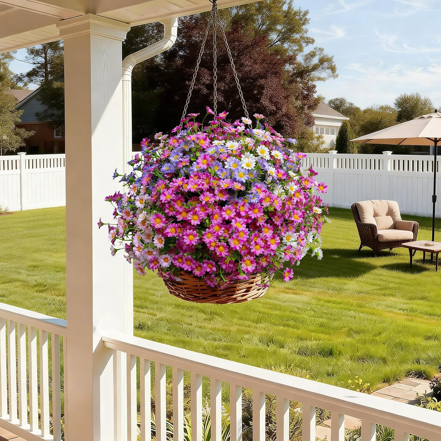 Vibrant Outdoor Faux Daisy Bundle – 20 Colorful Realistic Plants for Decor