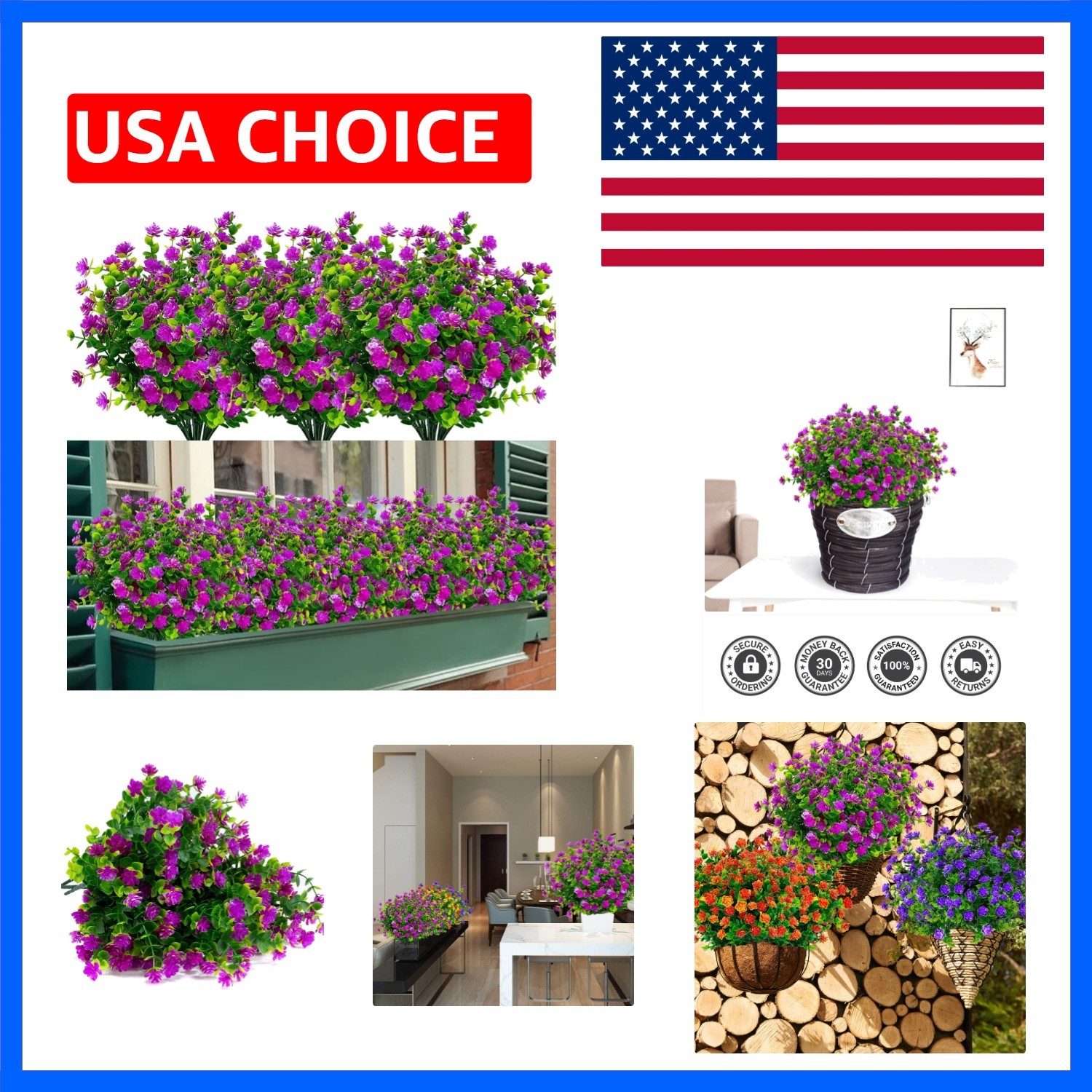 8 Bundles Outdoor Artificial Fake Flowers No Fade UV Resistant Faux Plastic P…