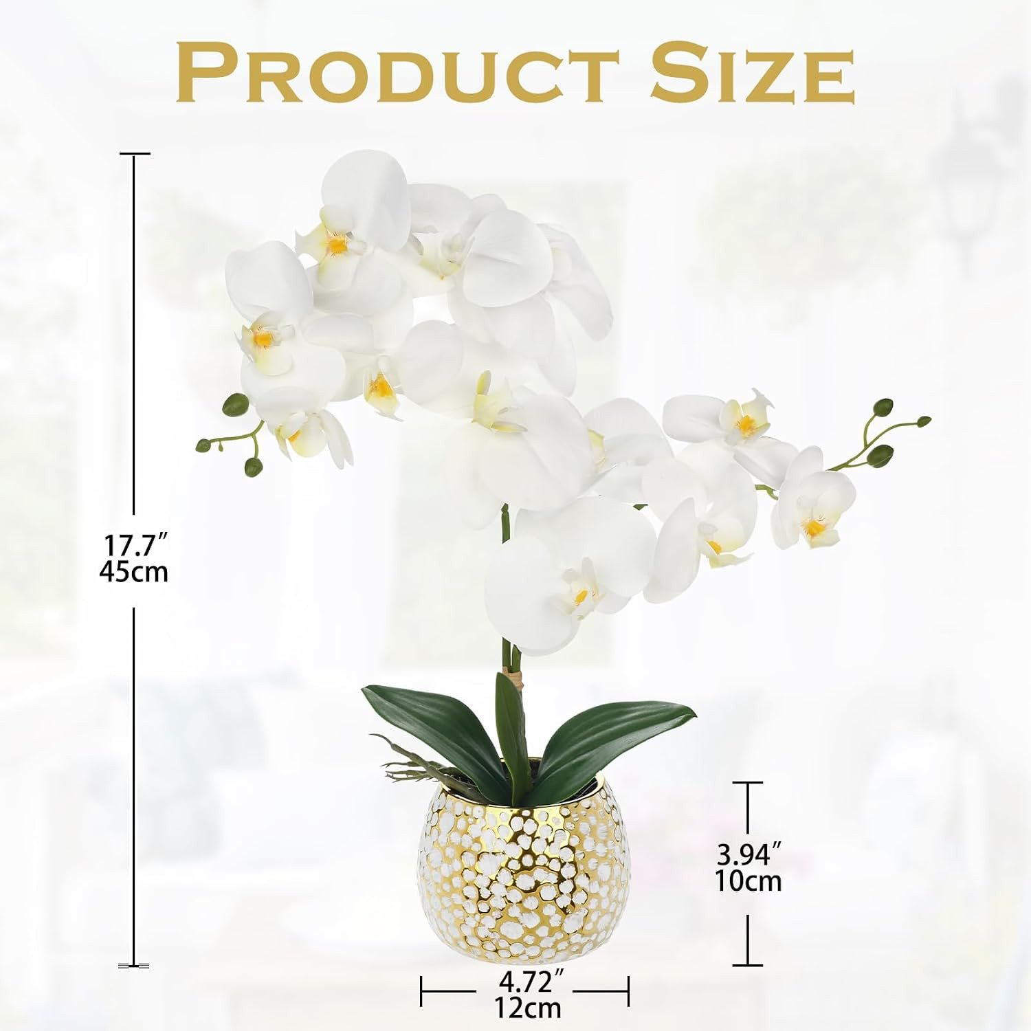 Elegant White Orchid Silk Flowers in Gold Pot for Home Décor Centerpiece