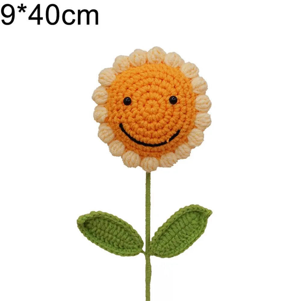 Handmade Knitting Sunflower Bell Flower Decoration Home Ornament Birthday Gift N