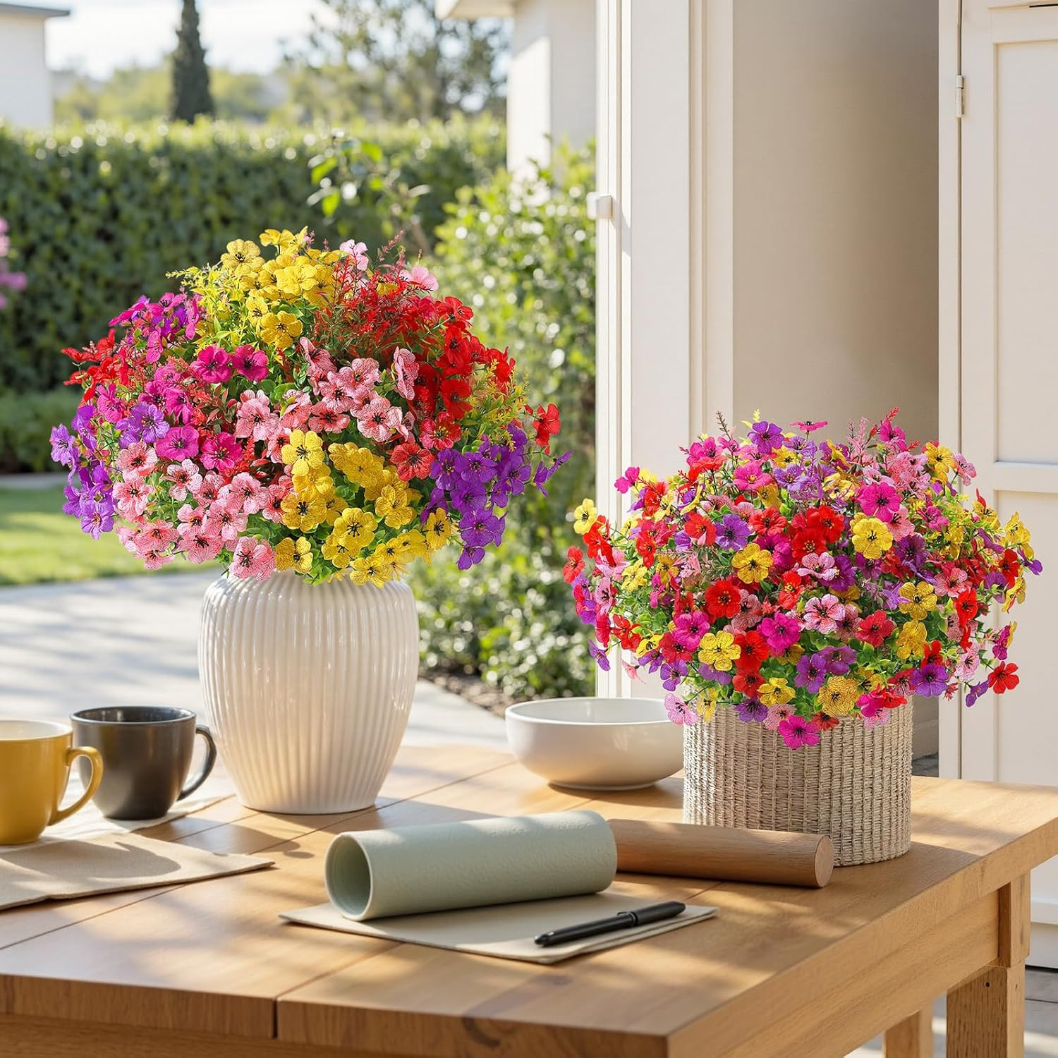 96 Bundles Artificial Flowers for Outdoors Decoration, Faux Plants Fake Silk Col