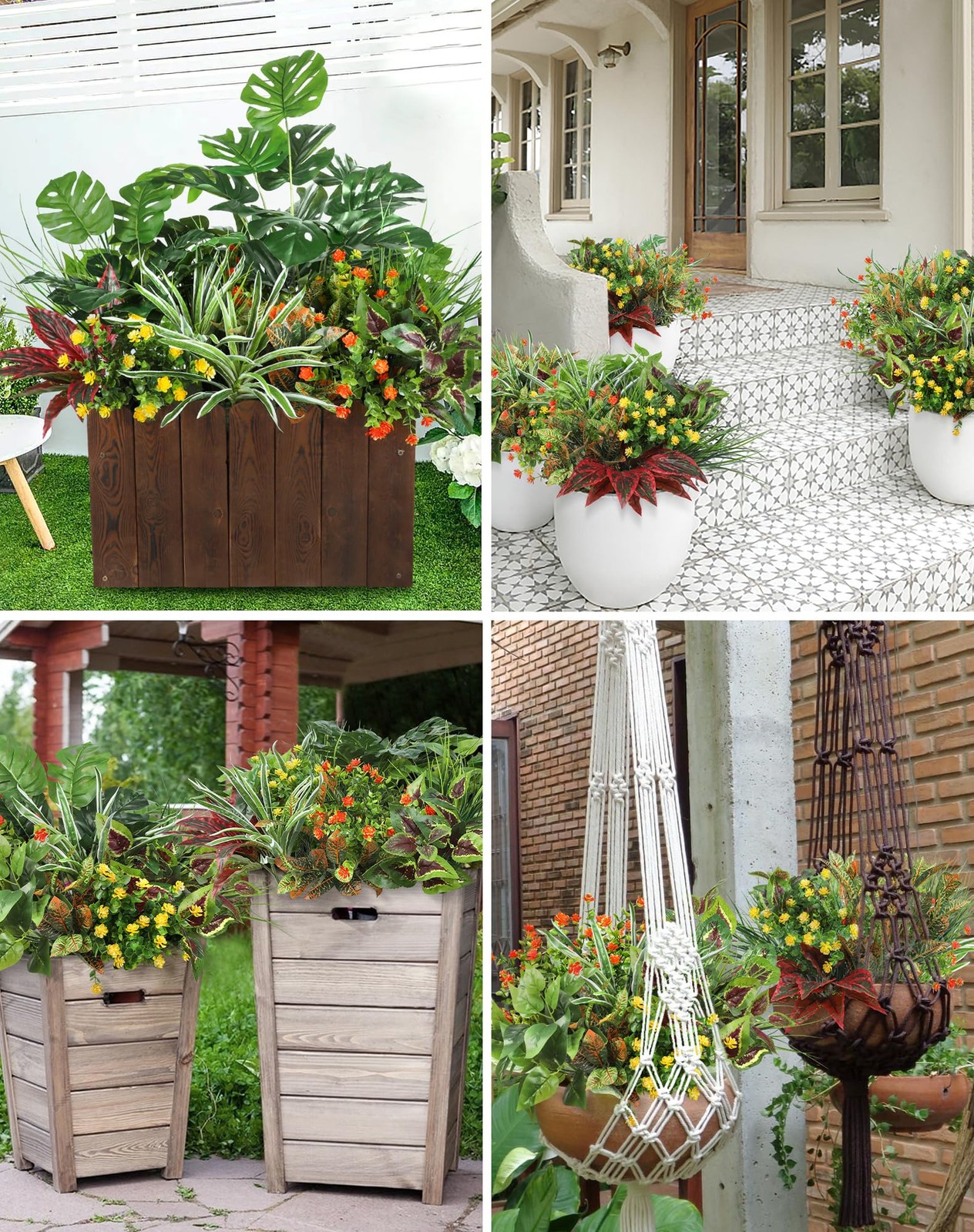 Ouddy Decor 18 Pcs Artificial Plants Outdoor, Fake Boxwood UV Resistant Flowers