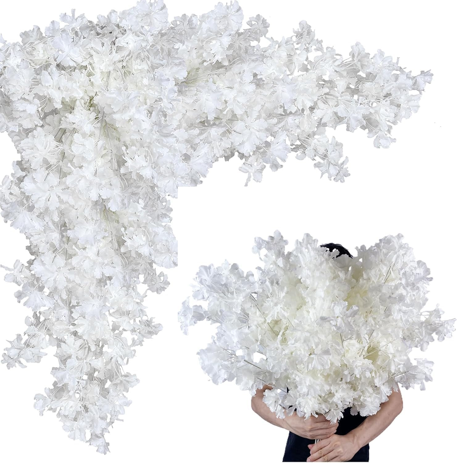 50 Pcs Artificial White Cherry Blossom Branches for Wedding & Home Decor