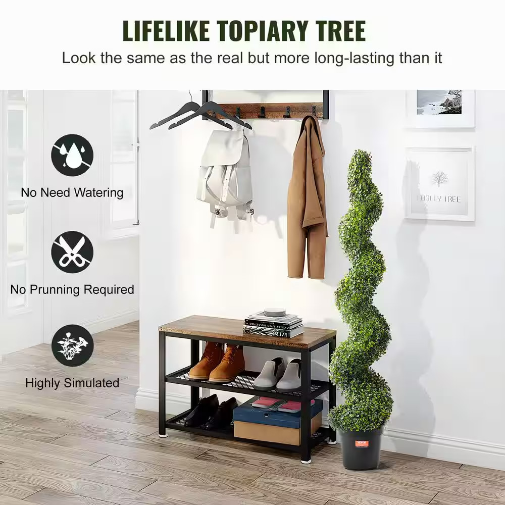 Artificial Boxwood Topiary Tree, 60 In. Tall (2-Pieces), Spiral Faux Topiary Tre