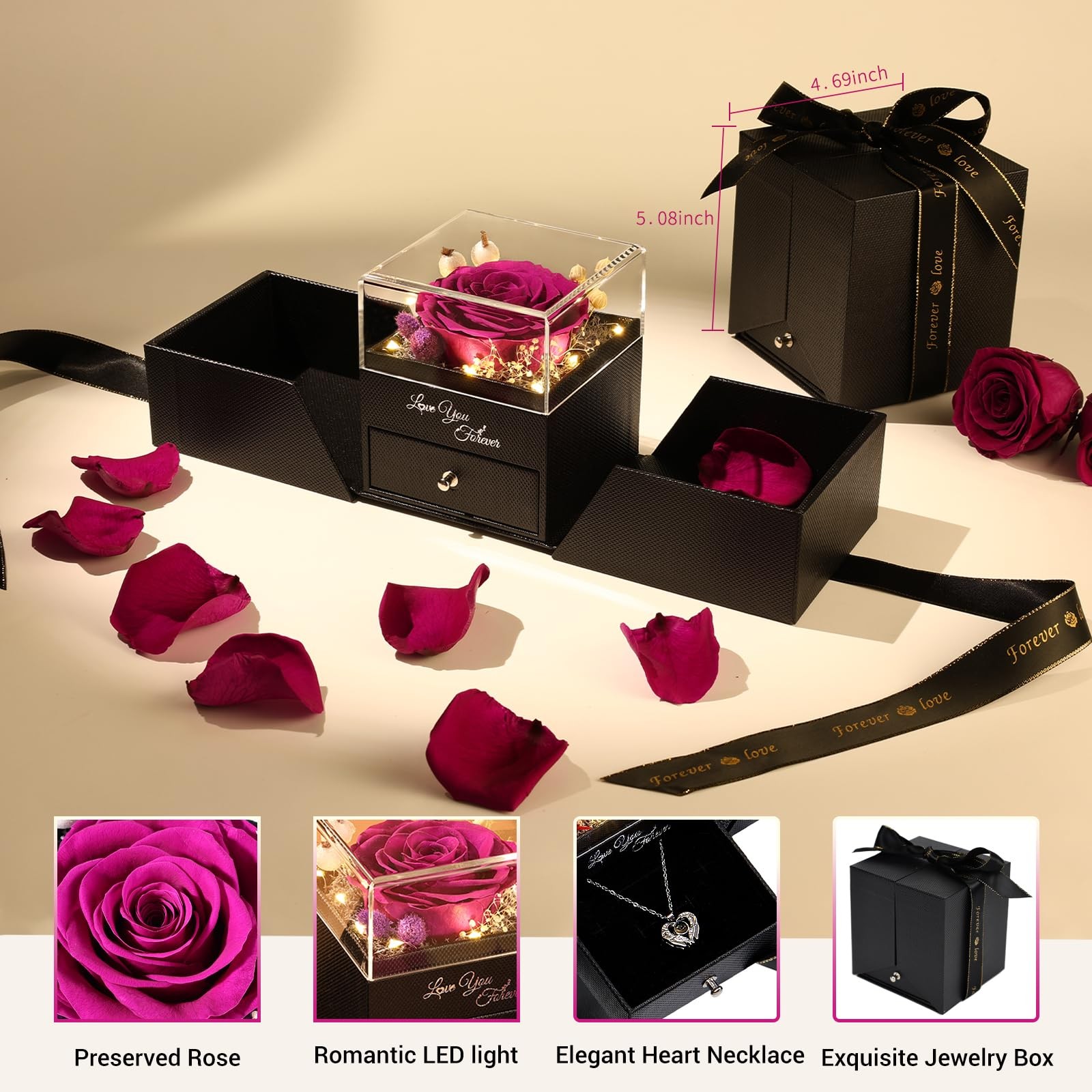 FIACO Gifts for Women Preserved Real Roses with I Love You Necklace Fresh For…