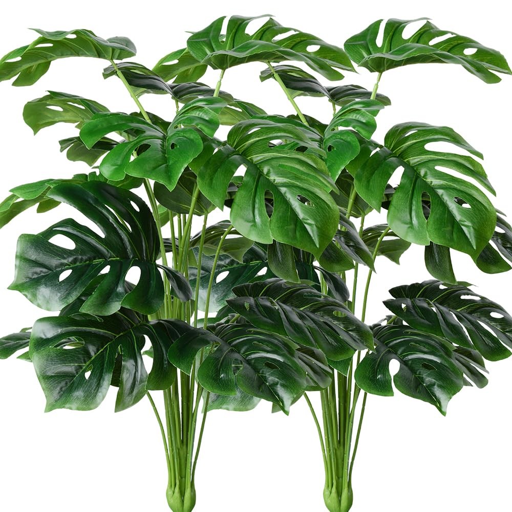 2Pack Artificial Palm Plants Leaves Faux Turtle Leaf Fake Monstera Tropical L…