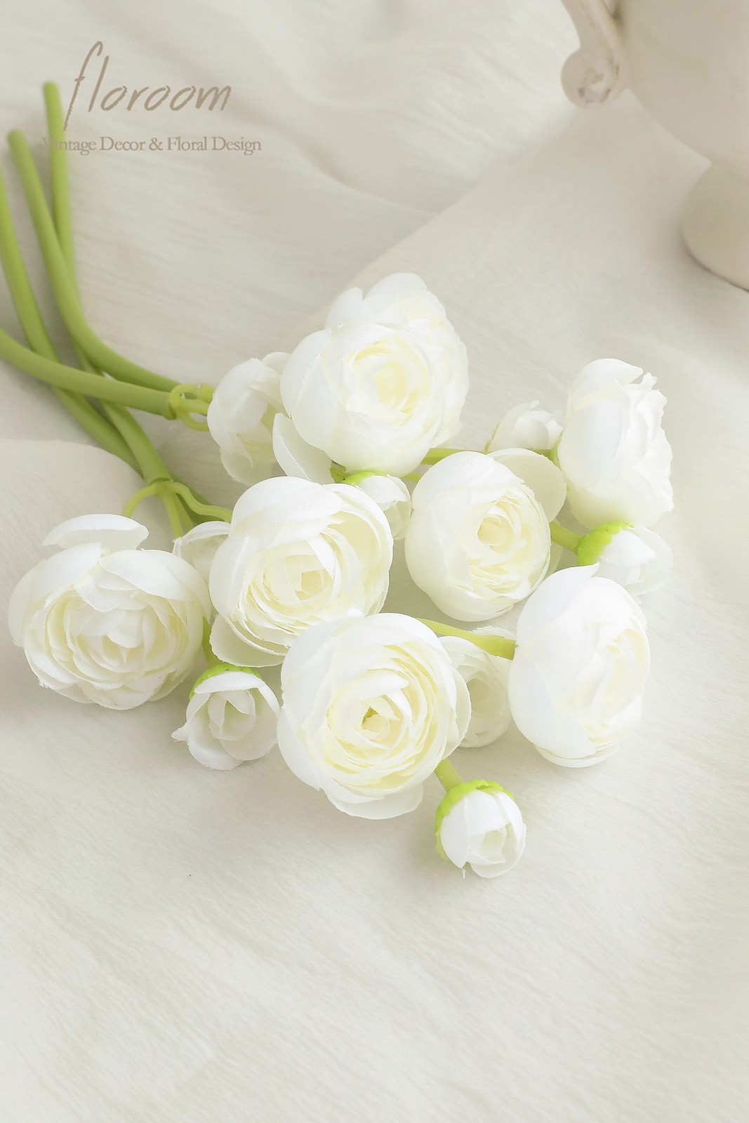 Ranunculus Artificial Flowers 18 Pcs White Faux Silk Mini Ranunculus Bulk Fak