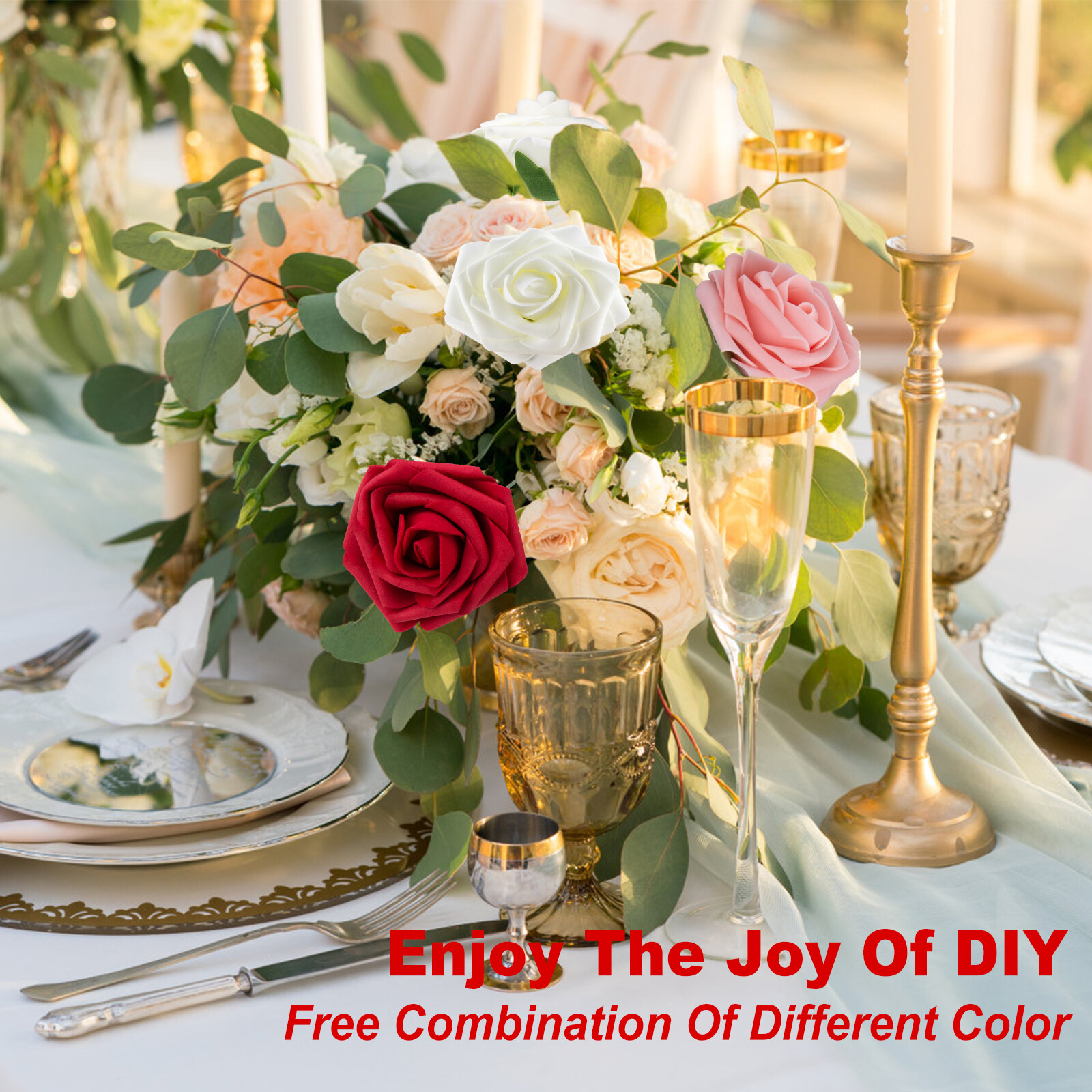 US 25/50pcs Artificial Flowers Real Looking Foam Rose Decoration DIY for Wedding