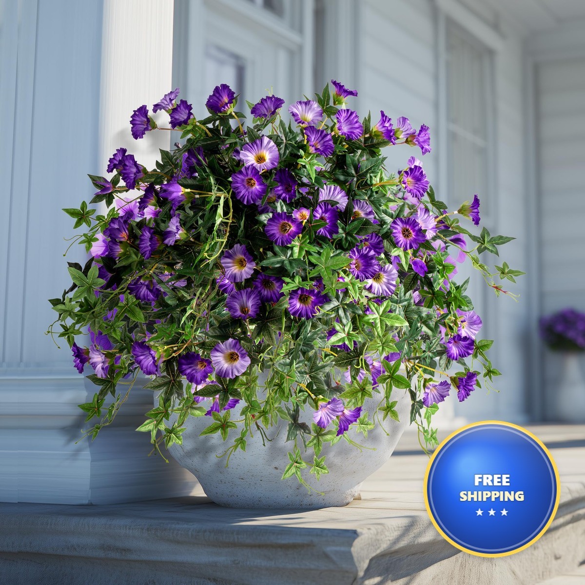 ENALGRE Artificial Petunias 2PCS Purple with Pot UV Resistant Outdoor Decor