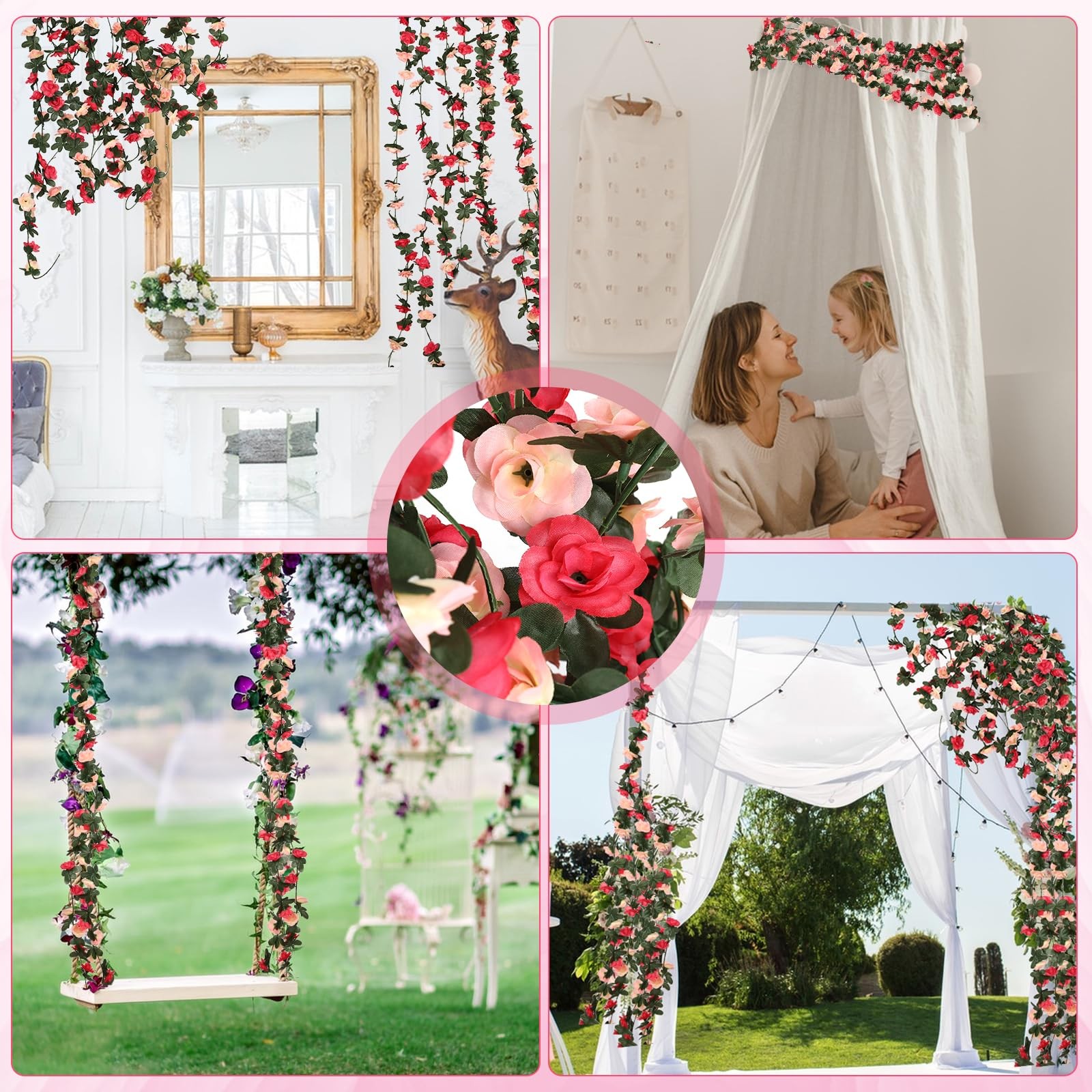 8 PCS 65.6FT FLOWER GARLANDROSE GARLANDPINK FLOWER GARLANDFLOWER GARLAND DECORAT