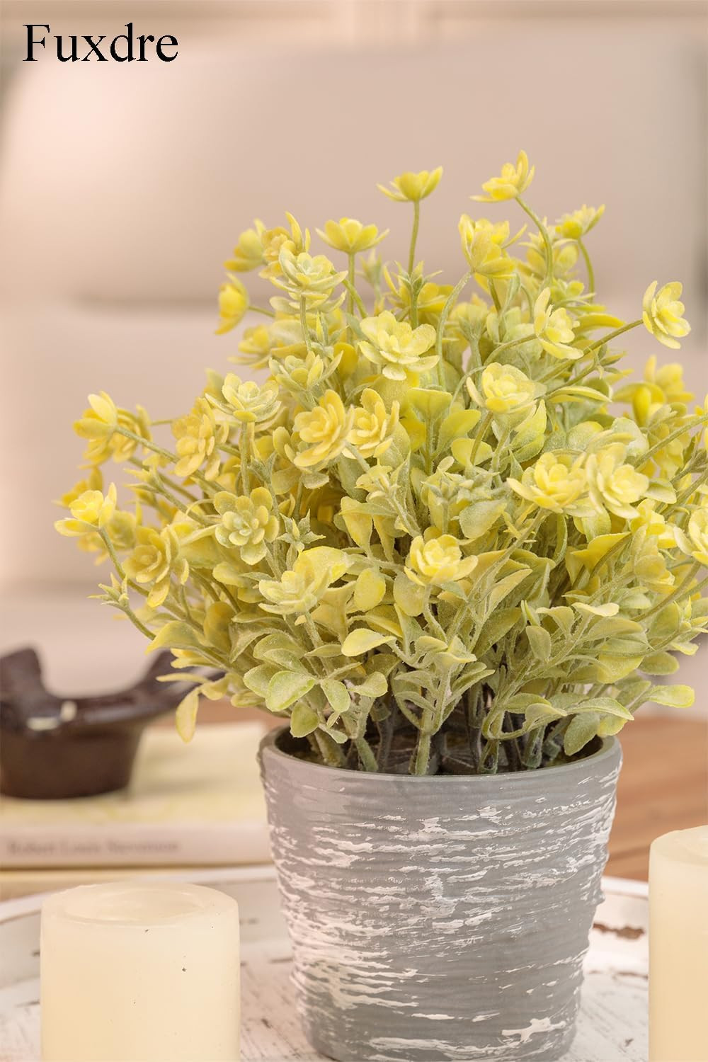 2 Pack Faux Small Desk Plants in Vintage Pots – Yellow Spring Decor