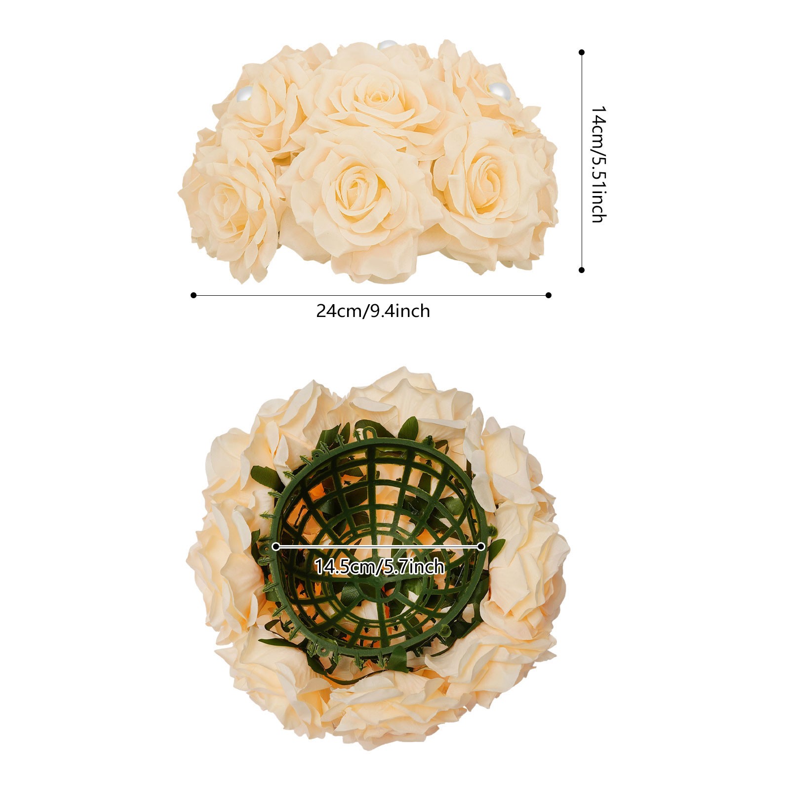 10pcs Artificial Rose Flower Balls With Pearl, Table Flower Centerpieces Decor