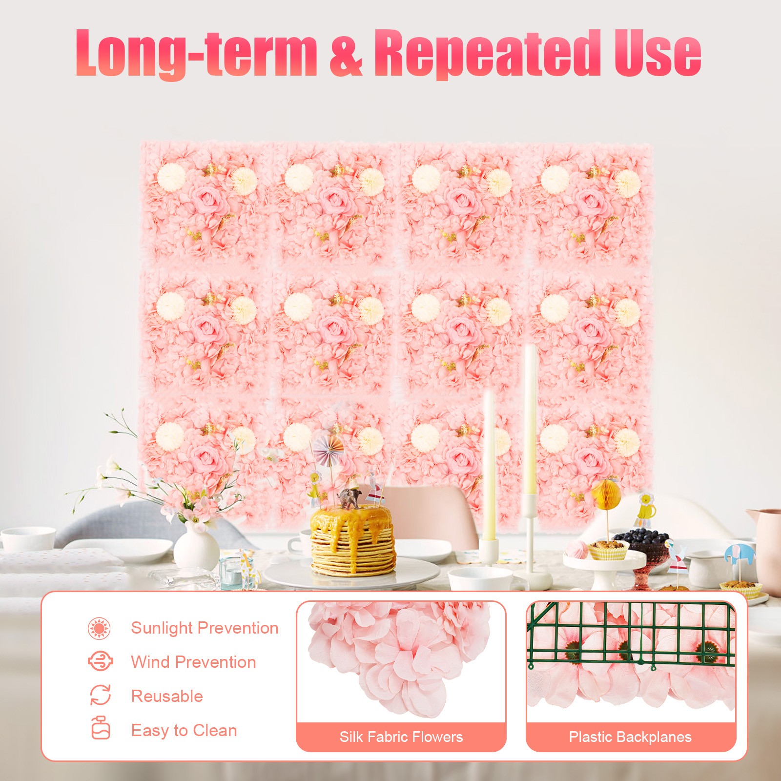 3D 12Pcs Flower Wall Panel-Artificial Flower Wall Background Silk Rose Mat