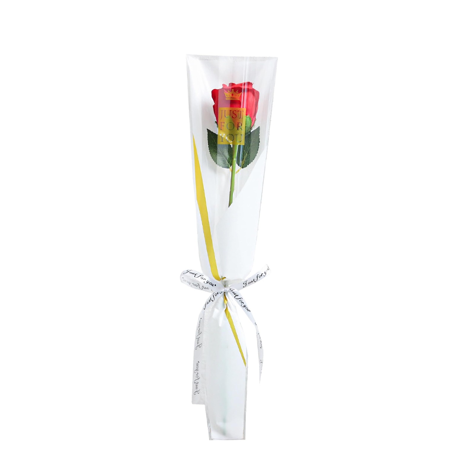 50 Pcs Clear Single Rose Sleeves Flower Bouquet Packaging Bags Plastic White