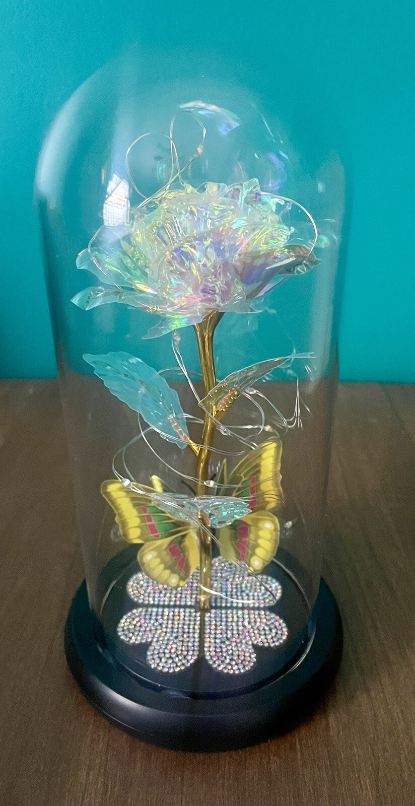 LED Rose Gifts for Women Flowers Rose/butterfly Glass Dome Valentines Day Gift