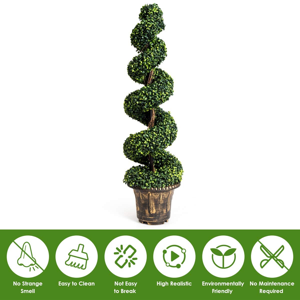 4 Ft Artificial Boxwood Spiral Topiary Tree, Fake Greenery Plants for Porch Home