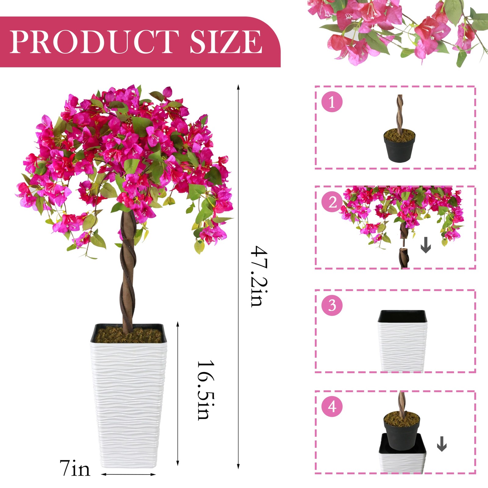 2 Packs 4FT Artificial Bougainvillea Tree, Fake Floral Tree with Flower Pot, …