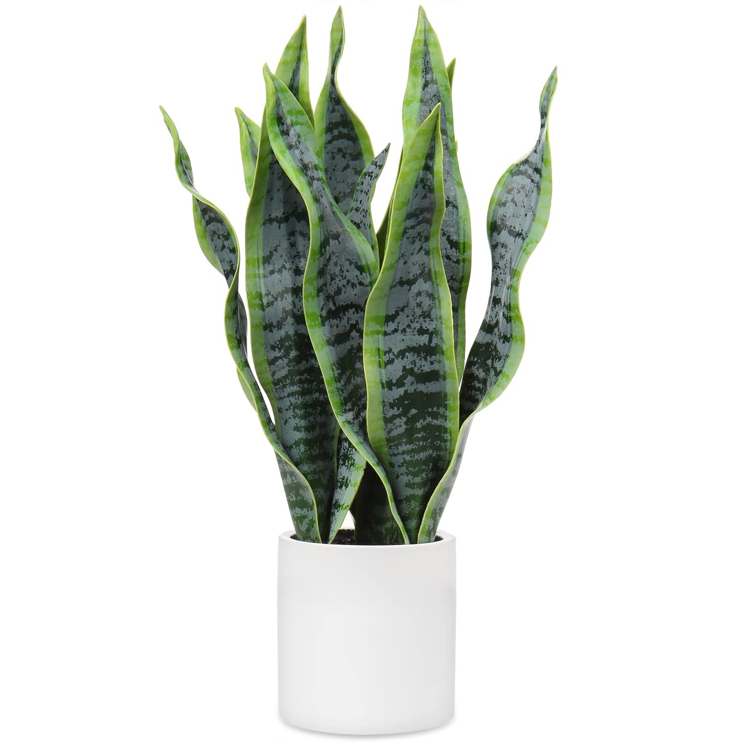 Briful Fake Snake Plant 16″ Faux Potted Plant Artificial Snake Plant with Whi…