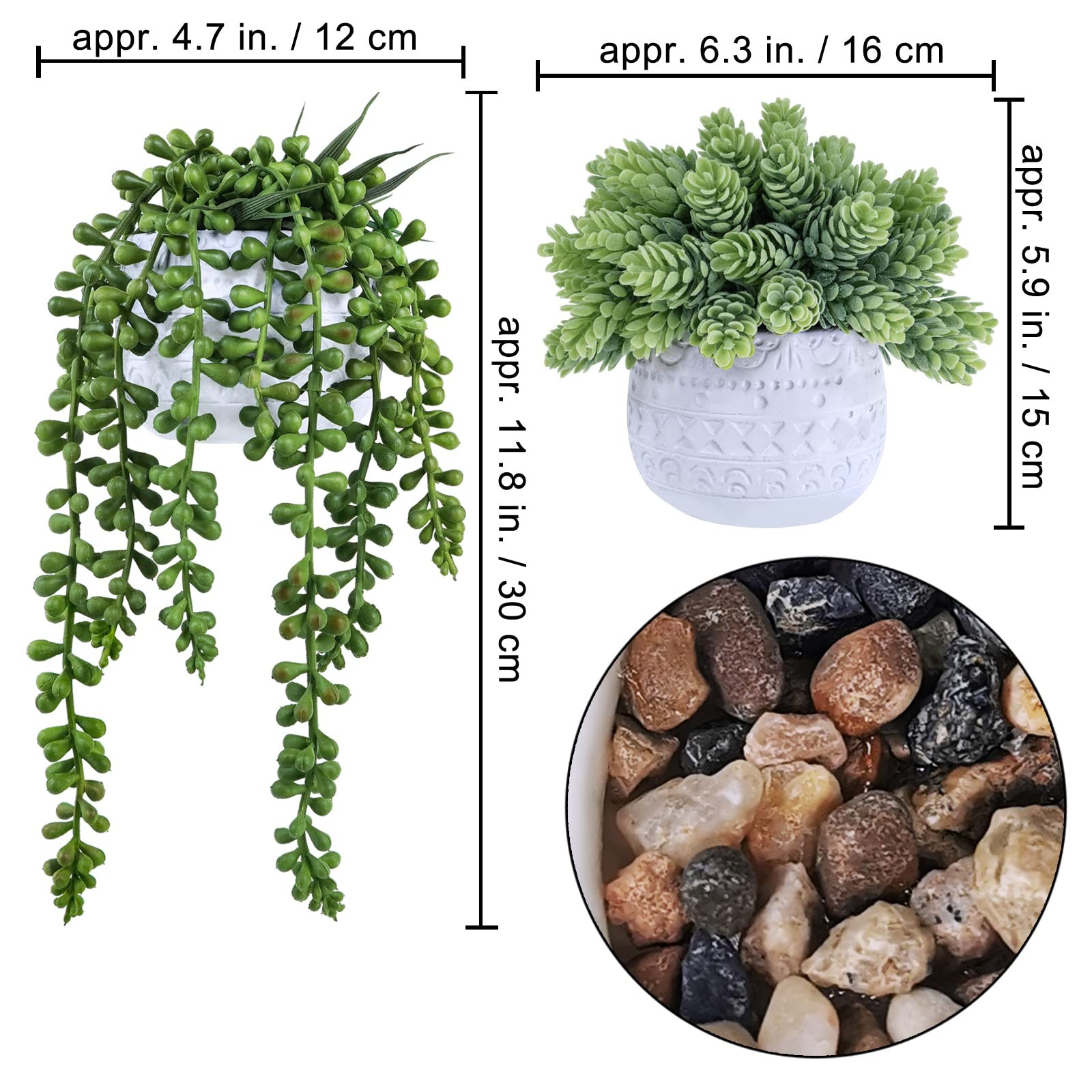 Winlyn 3 Pcs Assorted Small Potted Succulent Plants Artificial Aloe Hanging S…