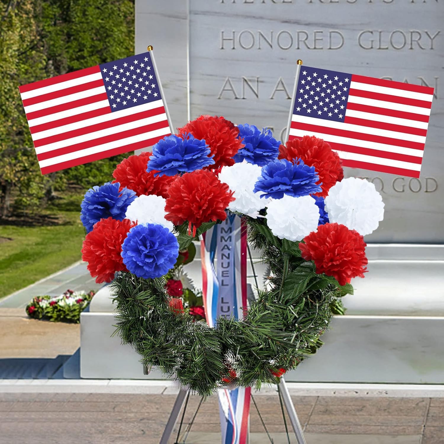 60 Pcs Red White and Blue Flowers with 9.8″ Stems, Patriotic Flowers Decor, 4…