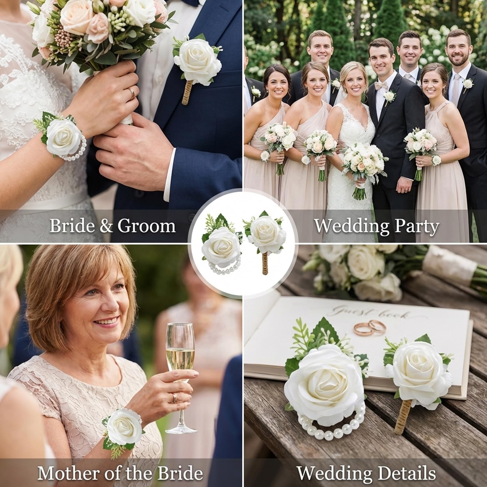 4-Piece Wrist Corsage and Boutonniere Wedding Set,Corsage and Boutonniere Set…