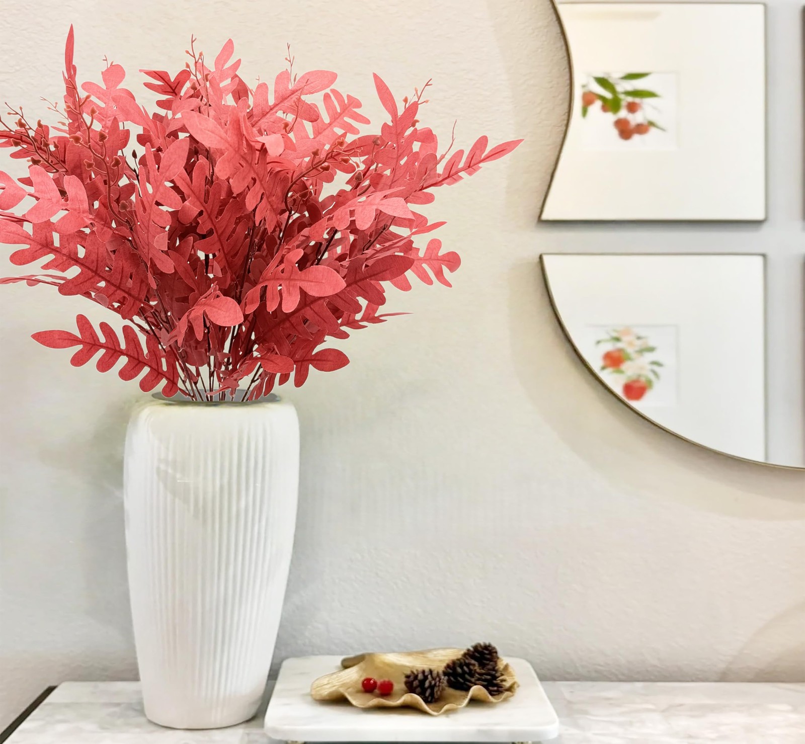 3PCS Artificial Fall Eucalyptus Leaves Stem Plants Red Fake Leaves Autumn Gre…