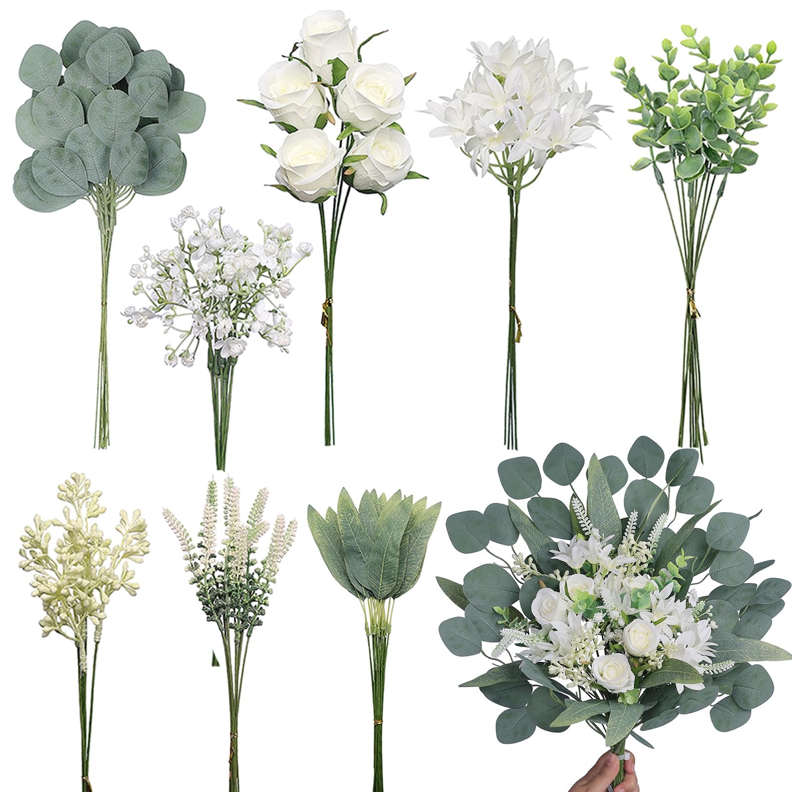 Artificial Greenery Stems Set(Pack of 75pcs) with 8 Kinds of Faux Plants and …