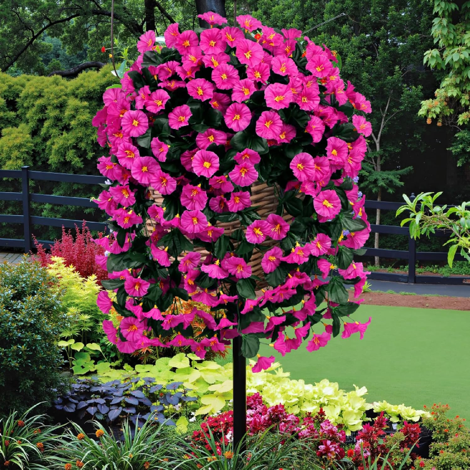 Fuchsia Artificial Hanging Flowers – UV Resistant Silk Plants for Home Decor