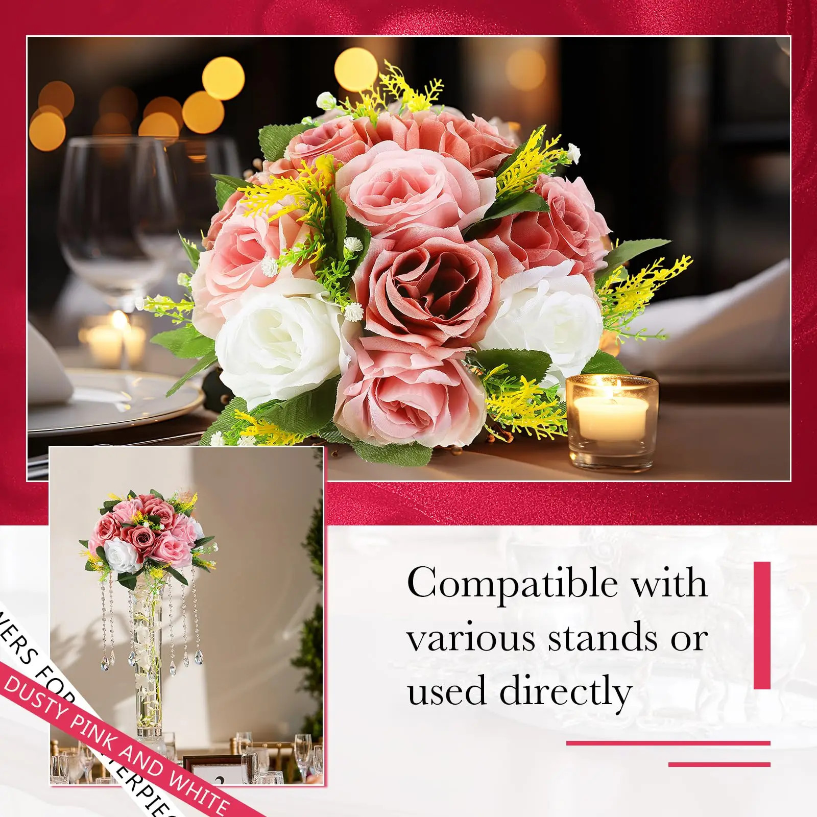 6Pcs Artificial Flowers Ball Centerpiece Table Decorations Rose Ball for Wedddin