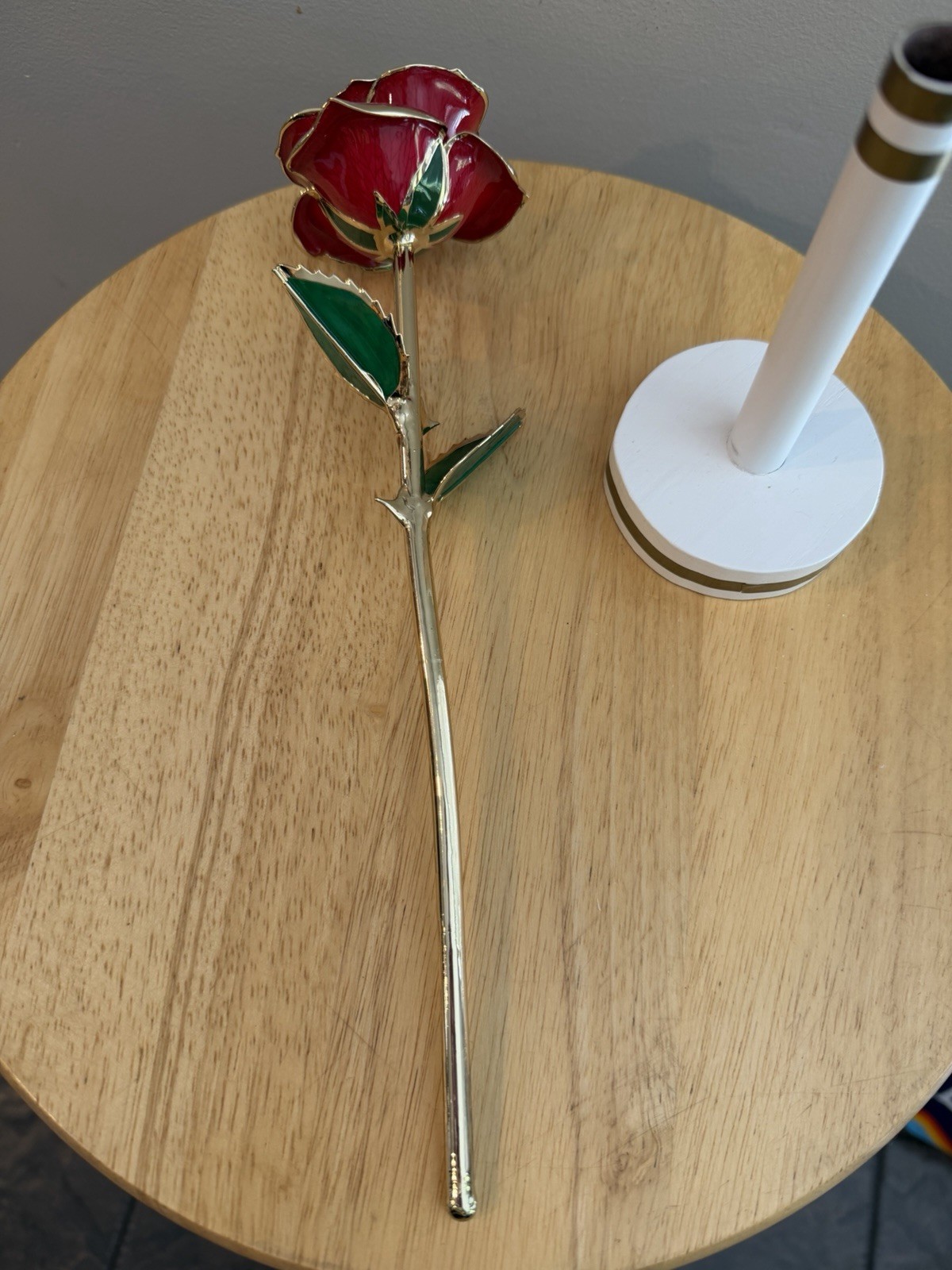 24K Gold Forever Rose Red Long Stem Dipped Lacquer & Trimmed in 24K Gold 11”