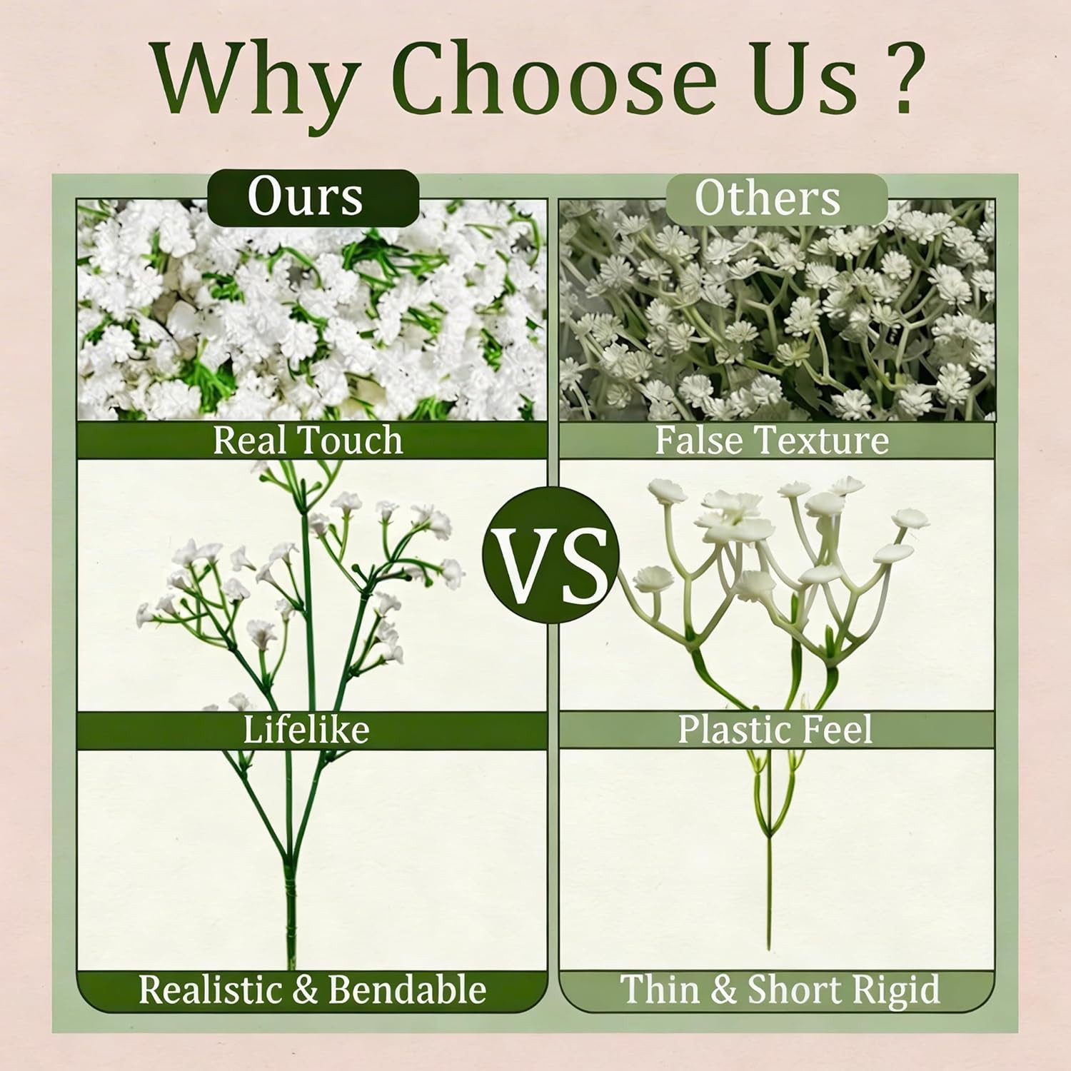 100Pcs Baby’s Breath Artificial Flowers, White Real Touch Gypsophila Fake Flower
