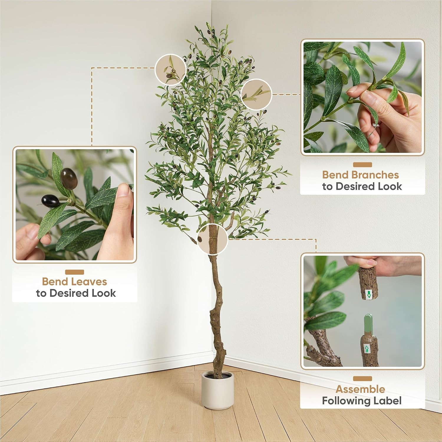Olive Tree Artificial Indoor 7 FT Faux Olive Trees W/ Planter Fake Tall Plants
