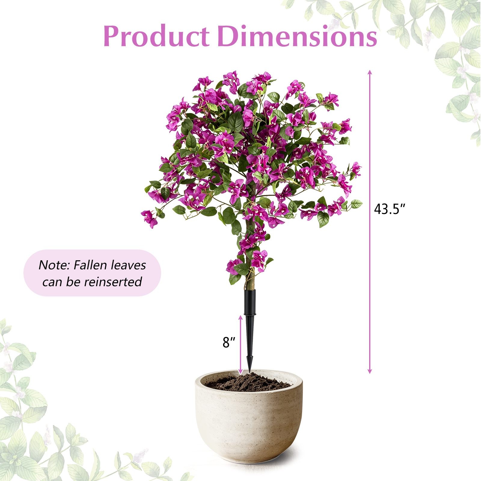 2 Pack Bougainvillea Artificial Trees w/Stable Ground Spike, PE Trunks for Porch