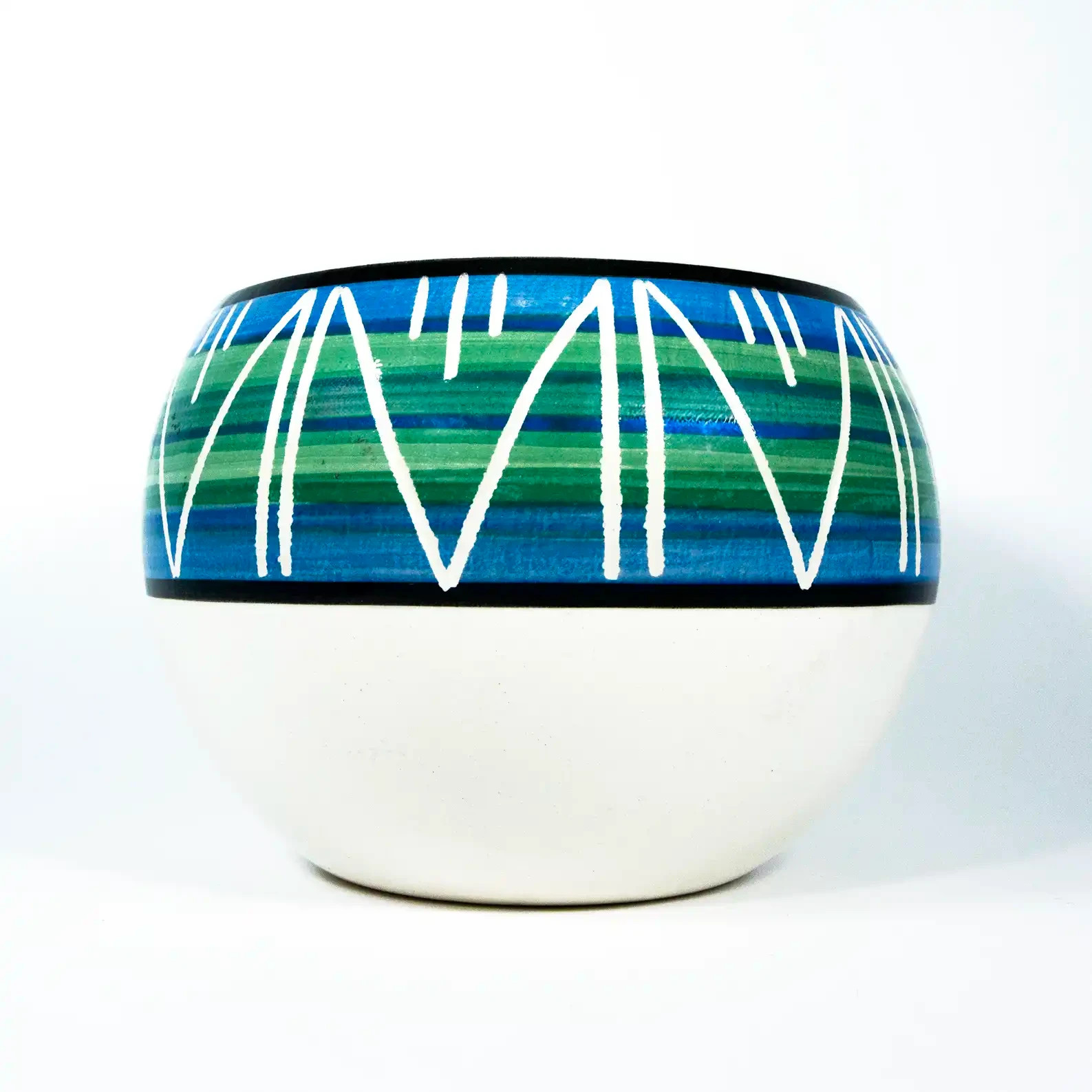 VTG Hand-Painted Janet Haefuer Southwest Blue and Green Polished Ceramic Pot