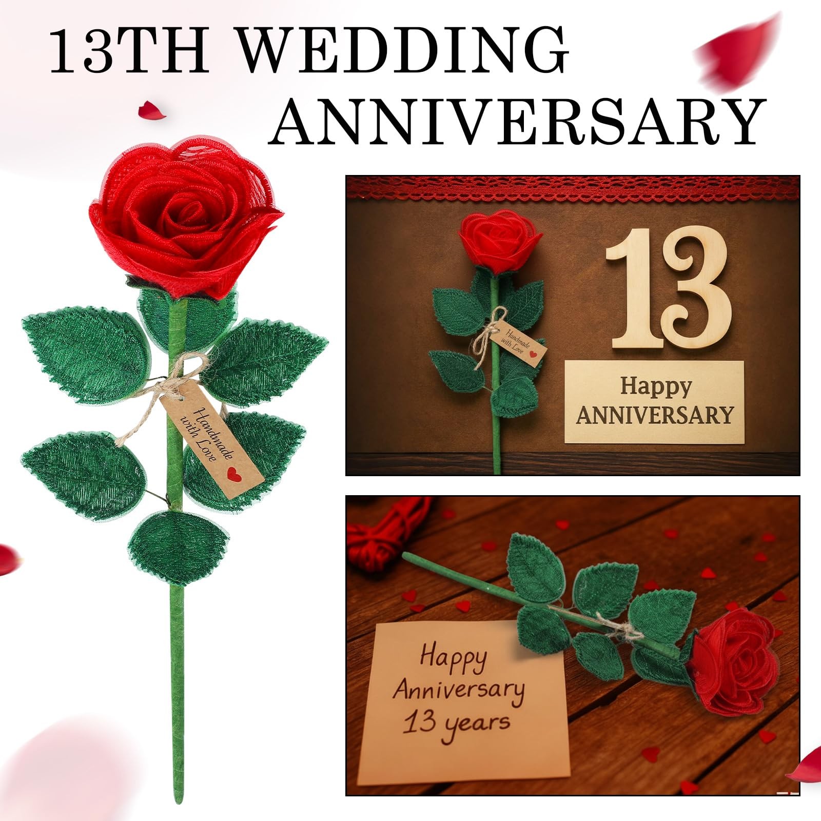 Red Handmade Lace Flower 13 Year Anniversary Flower for Her 11.81 Inches Lace…