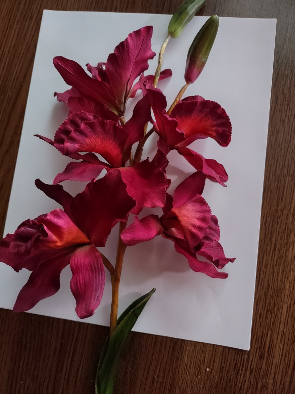 Artificial Mini Cattleya Orchid stem DEEP BURGUNDY WINE