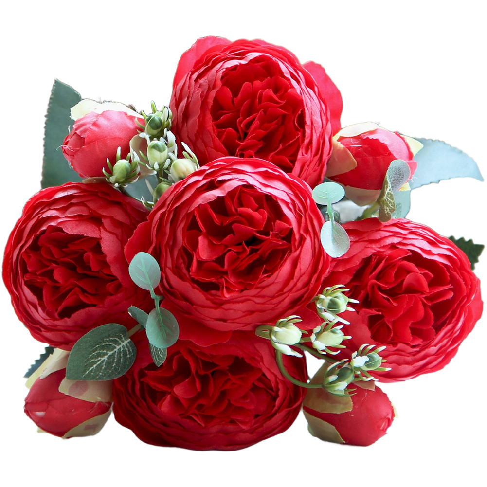 5 Head Peony Rose Bouquet Artificial Flowers for Weddings and Home Decor