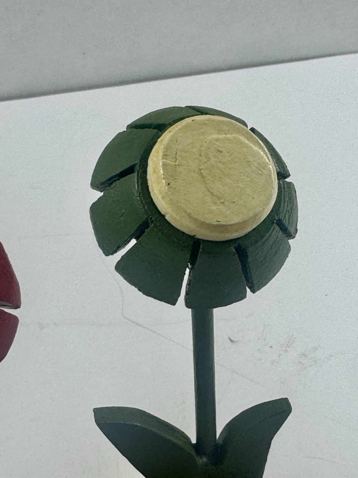 Vintage Wooden Flower Figurines Set x 2 Hand Painted Folk Art Floral Shelf Decor