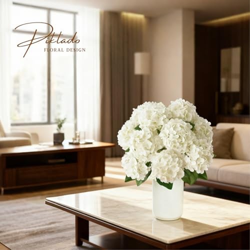 A Bunch 21in Real Touch Hydrangea Artificial Flowers with 5pcs 1 Bunch White