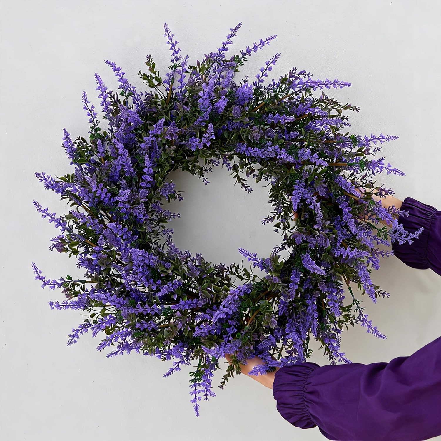 26″ Purple Lavender and Eucalyptus Wreath – Artificial Farmhouse Front Door Deco